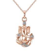 Ganesh Chaturthi God Ganpati Pendant Necklace 14K Rose Gold Plated - £62.02 GBP