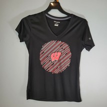 Wisconsin Badgers Shirt Womens Large Short Sleeve Black V Neck Polyester - $12.83