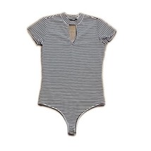 Rolla Coster Bodysuit Shirt Blouse ~ Sz L ~ Black &amp; White Stripes ~ Shor... - £17.71 GBP