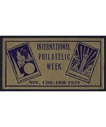 1939 &quot;International Philatelic Week&quot;&quot;Nov. 12th-18th&quot; Cinderella Poster S... - $8.15 CAD