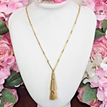 Vintage MONET Gold Tone Bar Chain  Pendant Necklace 26&quot; long - £19.94 GBP