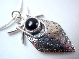 Black Onyx 925 Sterling Silver Necklace Unique Hammered Tribal Style - £14.76 GBP