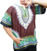 Mens Brown Dashiki Shirt African Blouse Top Rap Rapper ~ Fast Shipping - £9.49 GBP