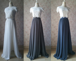 Silver Gray Chiffon Maxi Skirt Bridesmaid Plus Size Floor Length Chiffon Skirt image 9