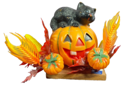 Black cat on Jack o lantern Pumpkin Joseph Markovits Inc Blow Mold Piece... - $64.34