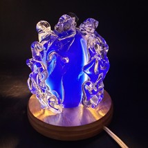 Vintage Studio Art Glass Egg Shaped Round Cobalt Blue Ruffled Lamp Signe... - $49.49