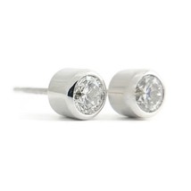 Round Bezel Diamond Stud Earrings 14K White Gold Push Backs .50 CTW - £861.35 GBP