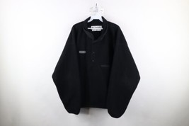 Vtg 90s Columbia Mens XL Distressed Spell Out Snap Button Fleece Sweater Black - £46.74 GBP