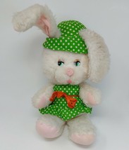 16&quot; Vintage White Easter Bunny Rabbit Stuffed Animal Plush Toy Antique Green Old - £37.12 GBP