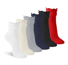 Jefferies Socks Womens Ankle Ruffle Dress Cotton Knit Crew Cuff Slouch Sock 4 PK - £11.18 GBP