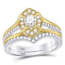 14kt Two-tone Gold Round Diamond Bridal Wedding Engagement Ring Set 1.00 Ctw - £1,406.60 GBP