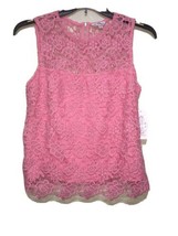 Nanette Lepore Round Neck Lace Top Rosetta Pink Blouse Sz S New - £51.39 GBP