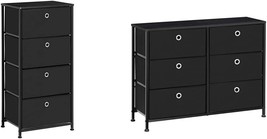 Storage Cabinet With 4 Easy Pull Fabric Drawers And Storage Drawer, Inch Black. - £105.43 GBP