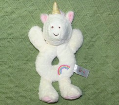 Spark Create Unicorn Rattle Baby Plush Ring With Rainbow &amp; Gold Horn 10&quot; Toy - £6.36 GBP