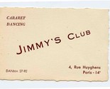 Jimmy&#39;s Club Card Rue Huyghens Paris France 1950&#39;s - $21.78