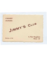 Jimmy&#39;s Club Card Rue Huyghens Paris France 1950&#39;s - £17.01 GBP