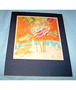 Vintage Matted Fern Bisel Peat Illustration-Baby in Peppermint Bed-11 by 14 - $12.50