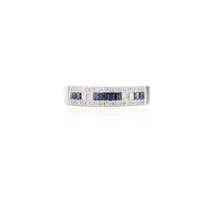 18k Gold Blue Sapphire Diamond Band Ring - £1,216.20 GBP