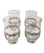 4 Vintage Gold Rim Arby’s Libbey Glass Tulip Tumblers Christmas Holly Be... - £14.74 GBP