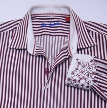 Robert Graham Men&#39;s Shirt Long Sleeve Purple White Striped Flip Cuffs L - £35.35 GBP