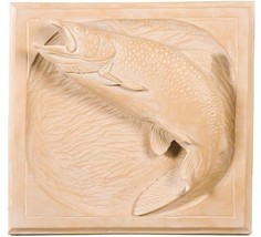Plaque MOUNTAIN Lodge Jumping Rainbow Trout Fish Beige Resin Hand-Painted - £235.20 GBP