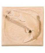 Plaque MOUNTAIN Lodge Jumping Rainbow Trout Fish Beige Resin Hand-Painted - £235.12 GBP