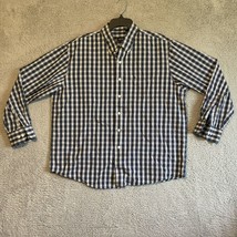 Izod Button Down Shirt Mens XL Blue White  Plaid Dress Shirt Long Sleeve - $10.89