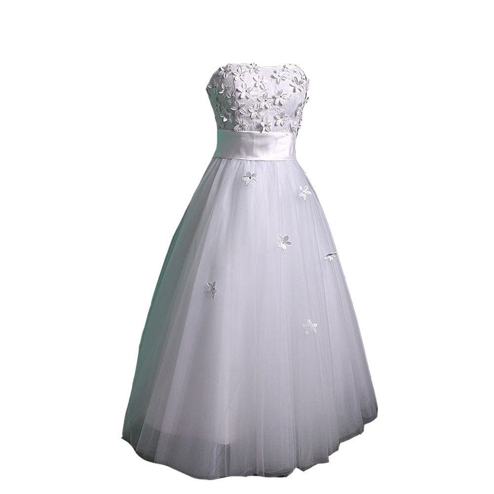 Kivary Women's White Lace Floral Tulle Short Tea Length Beach Bridal Wedding Dre