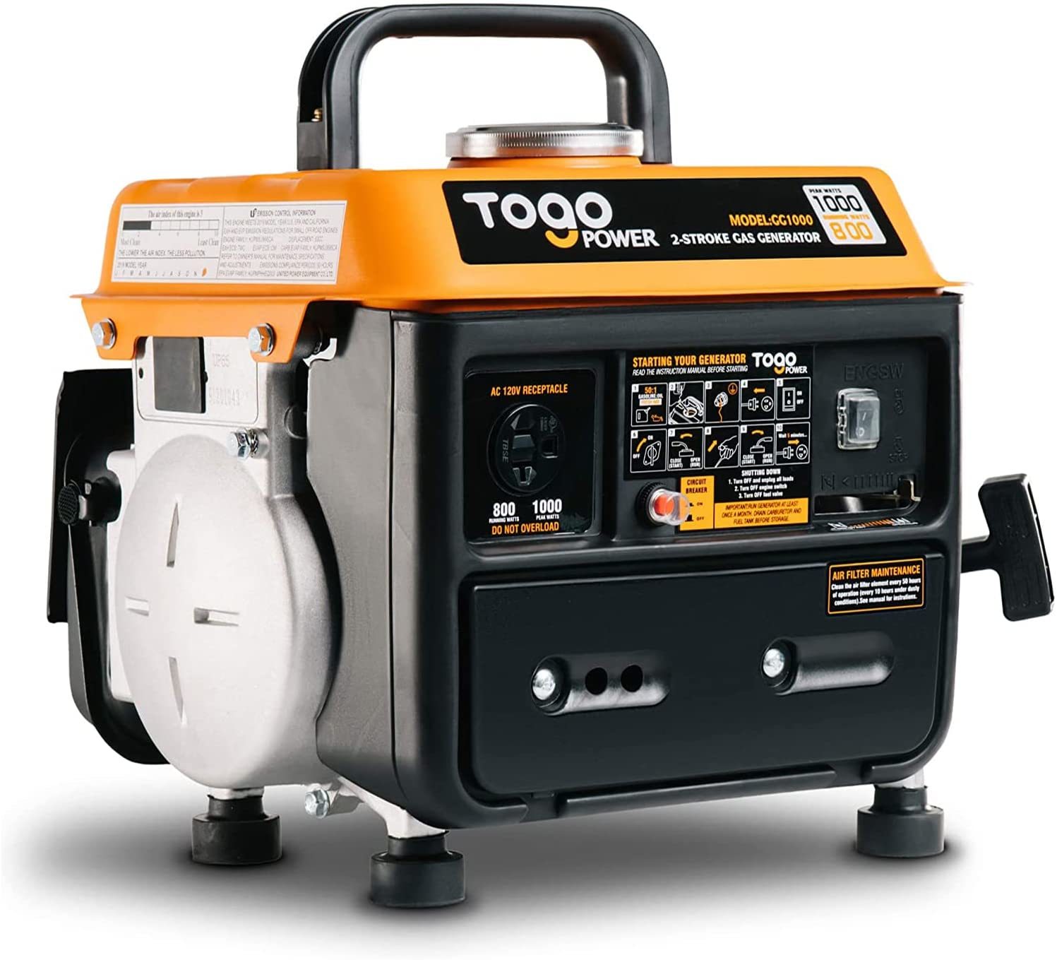 TogoPower Portable Generator, 1000W Gasoline Powered Generator for Backup Home - £176.69 GBP
