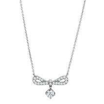 Women&#39;s 4mm Simulated Diamond Bow Charm Pendant Rhodium Plated Necklace 16&quot; - £52.10 GBP