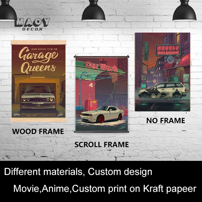  frame poster synthwave neon 80s wheels museum car racing kraft paper painting wall art thumb200