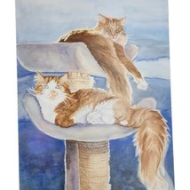 Kerry Milligan Original Watercolor Painting Two Domestic Long Haired Cats Orange - £425.94 GBP