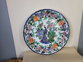 Talavera Large Hand Painted Peacock Plate 12 Inches Signed Made in Mexico - £47.26 GBP