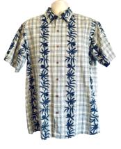 Chaps Ralph Lauren Mens Hawaiian Shirt Size Medium Palm Leaves Beige Plaid - £14.76 GBP