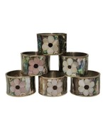 VINTAGE ABALONE Flowers MOTHER OF PEARL NAPKIN RING SET 6 Silver Mexico  - $1,844.04 MXN