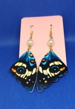 Blue and Black Butterfly w/Pearl Earrings - £2.37 GBP
