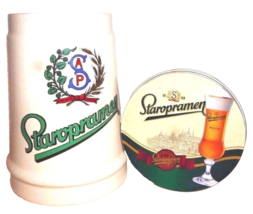 Staropramen Prague Czech Beer Glasses, Stein &amp; Coasters - £31.50 GBP