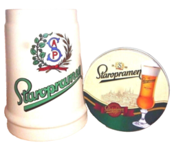 Staropramen Prague Czech Beer Glasses, Stein &amp; Coasters - £31.65 GBP