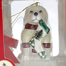 Spode Christmas Tree Dog Ornament Wearing Sweater with Stocking in Mouth New - £7.82 GBP