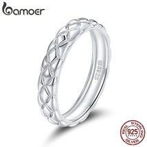 bamoer fashion 925 Sterling Silver Simple Texture Ring Finger Rings for Women we - £17.76 GBP
