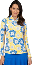 IBKUL Abstract Ruthie Print Long Sleeves 1/4 Zip Mock Neck Golf Top Blue... - £47.25 GBP