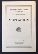 Yehudi Menuhin Concert Program Northrop University of Minnesota 1946-47 Season - £16.02 GBP
