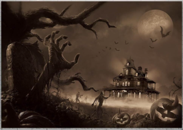 Photography Party Backdrop 7X5 ft Halloween Horror Haunted House Sepia S... - £7.72 GBP