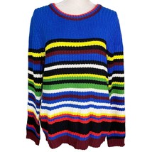 Pink Rose Sweater XL Rainbow Stripes Crew Long Sleeve New  - $29.00