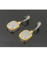 JWBR 925 Sterling Silver - Shiny Genuine Diamonds 2 Tone Dangle Earrings... - £109.94 GBP
