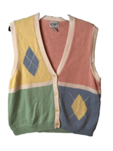 90s Koret Sweater Vest argyle Crochet pastel color block size Large - £18.35 GBP