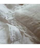 Rolled Hem Side Ruffle Linen Pillow, White Flax Pillowcase, Single Pillo... - £36.10 GBP