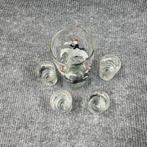 VTG HAZEL ATLAS Glass Fox Hunt Tally Ho Cocktail Martini Shaker &amp; Shot Glasses - £32.63 GBP