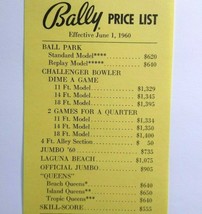 Bally Operator Price List Arcade Game Bingo Pinball June 1 1960 Ball Park Jumbo - £11.09 GBP