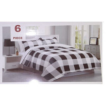 Plaid Bedspread 6-PC Set   Queen King Black White &amp; Gray Classic Quilted Bedding - £71.94 GBP